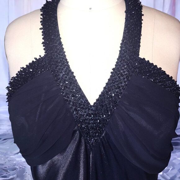 Nightway Black halter beaded satiny dress - Picture 8 of 10